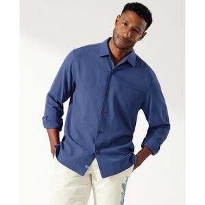 Tommy Bahama Men’s Blue Silk Wool Blend Button Down Shirt XL